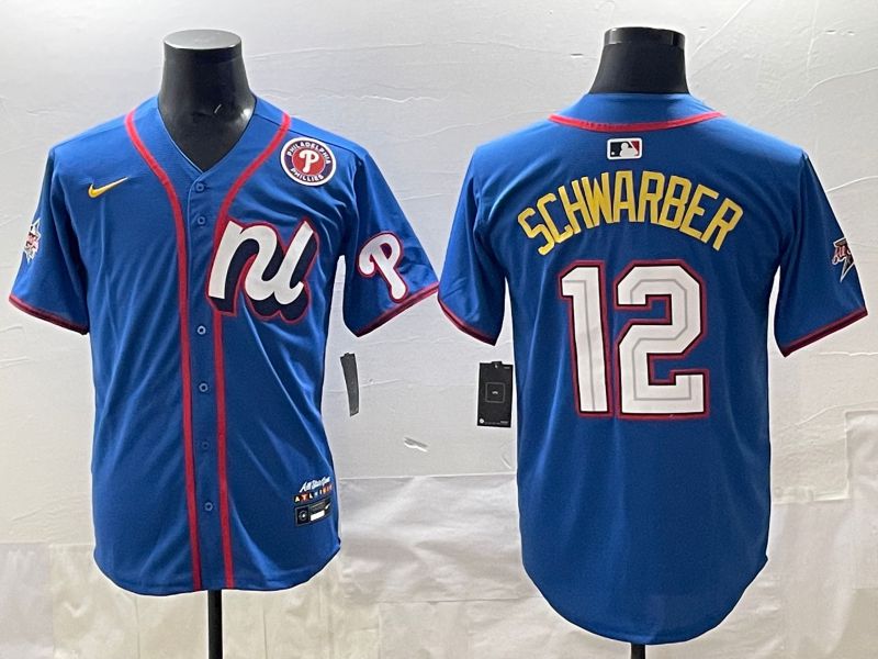 Men 2025 Philadelphia Phillies #12 Schwarber Blue All star Nike MLB Jersey style 02
